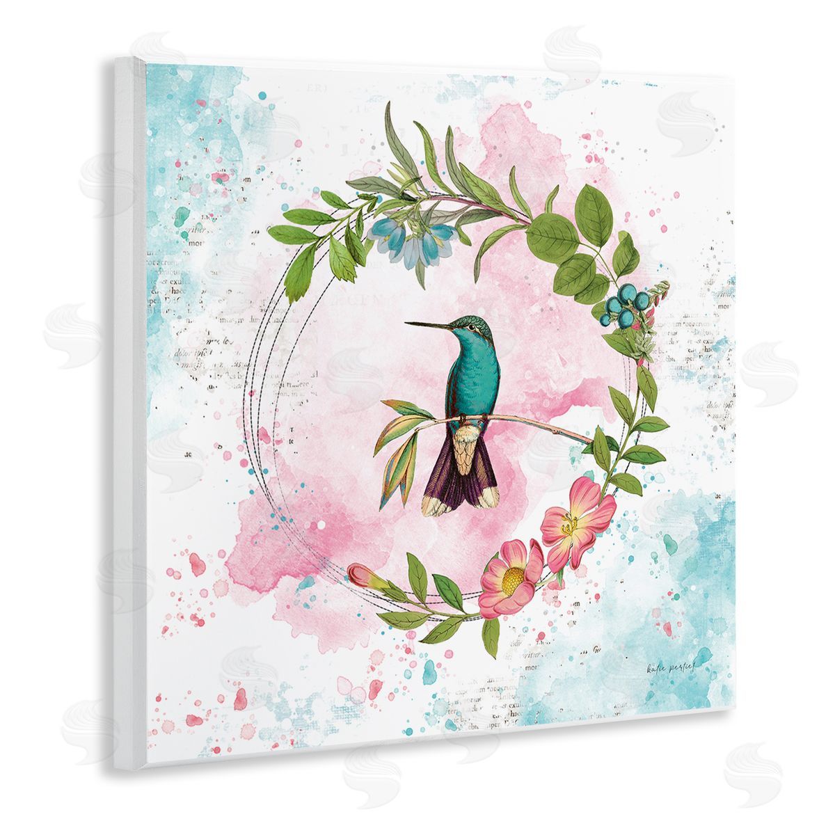 Delicate Hummingbird Wreath Wood Plaque Wall Art, Home Decor by Katie Pertiet