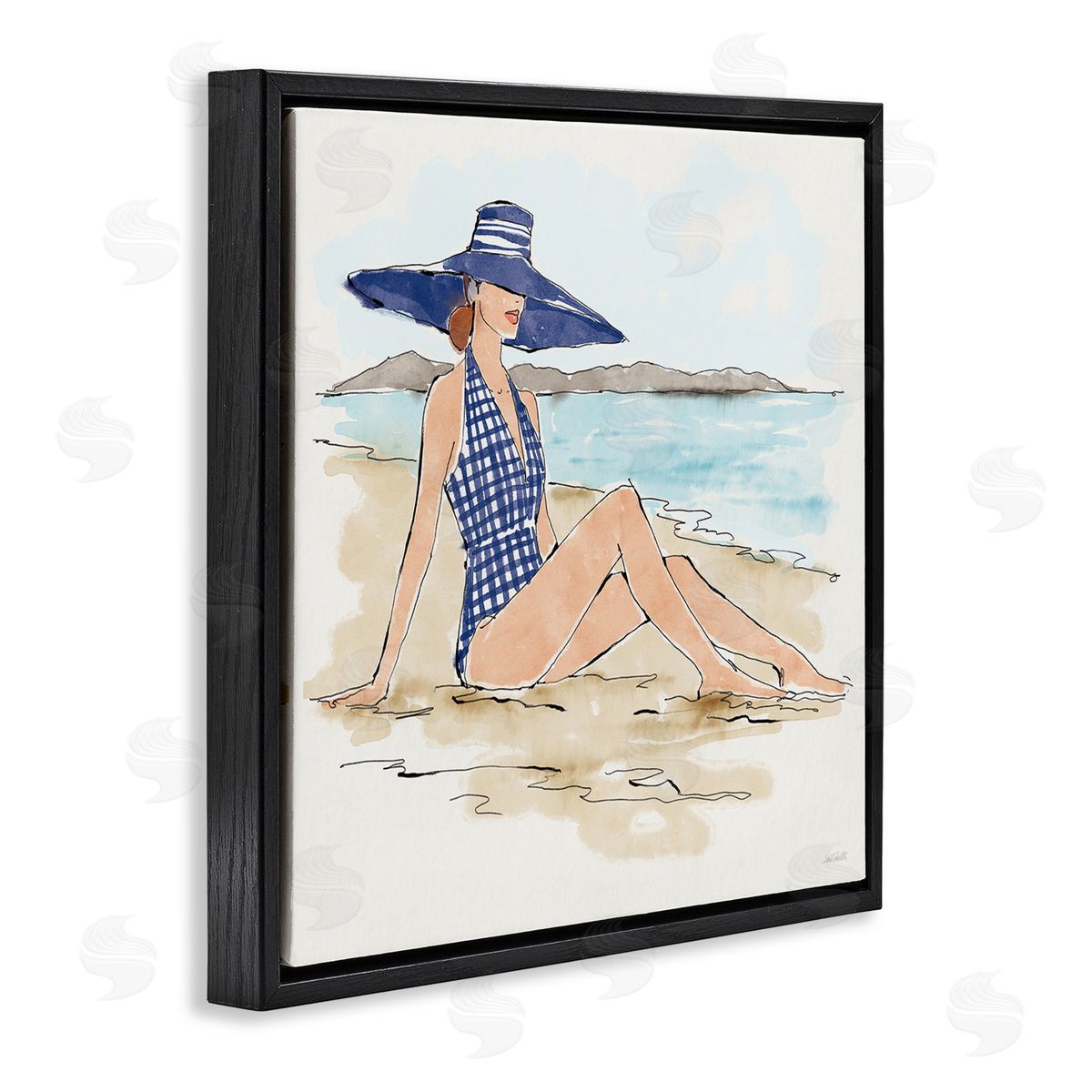 Sun Bathing Beauty Black Floating Frame Canvas Wall Art, Home Decor by Anne Tavoletti