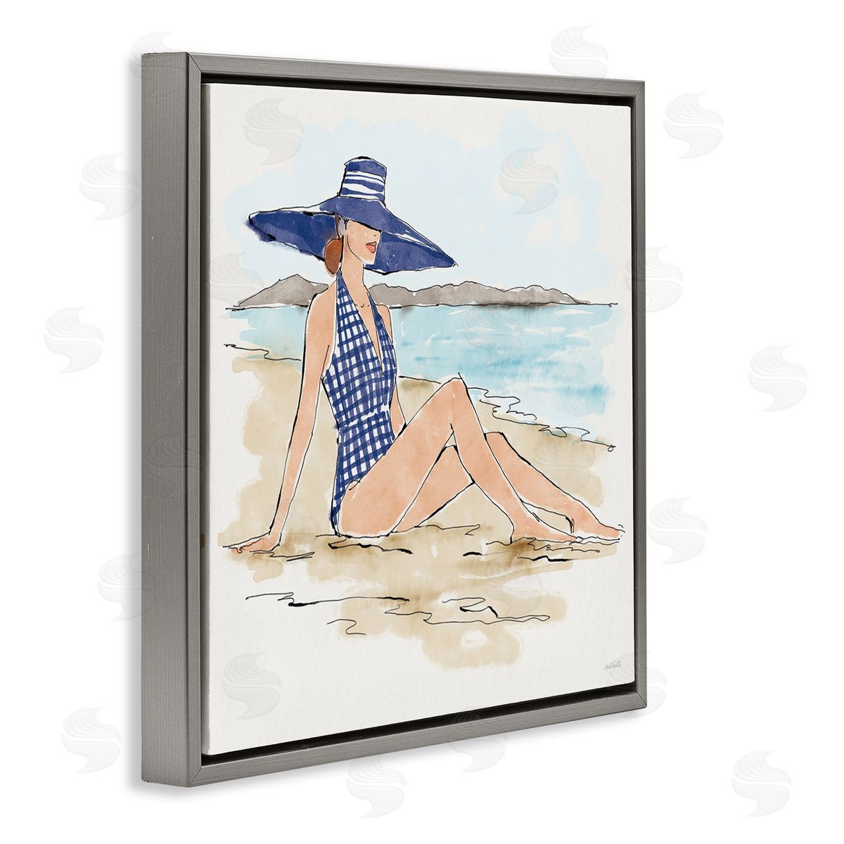Sun Bathing Beauty Grey Floating Frame Canvas Wall Art, Home Decor by Anne Tavoletti