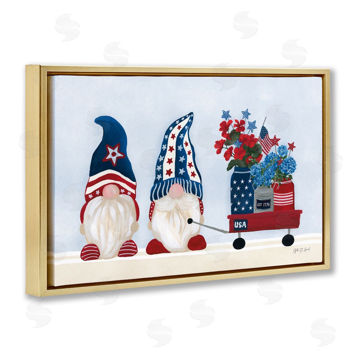 American Gnome & Wagon Gold Floating Frame Canvas Wall Art, Home Decor by Yvette St. Amant