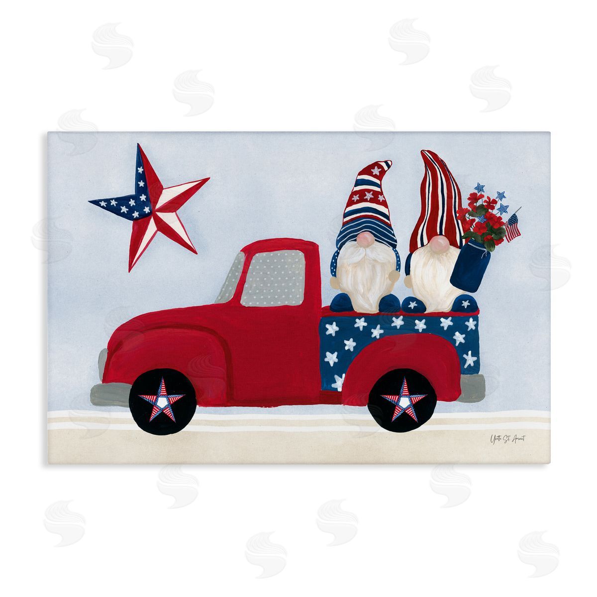 Patriotic Gnomes in Truck Canvas Wall Art, Home Decor by Yvette St. Amant