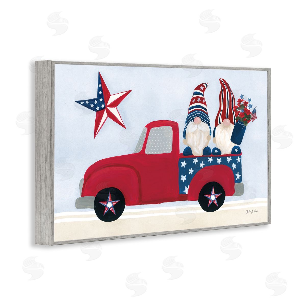 Patriotic Gnomes in Truck Grey Frame Print Wall Art, Home Decor by Yvette St. Amant