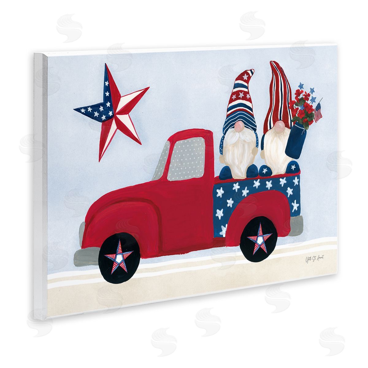 Patriotic Gnomes in Truck Wood Plaque Wall Art, Home Decor by Yvette St. Amant