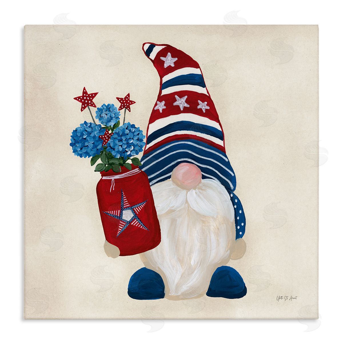 American Gnome with Flowers Canvas Wall Art, Home Decor by Yvette St. Amant