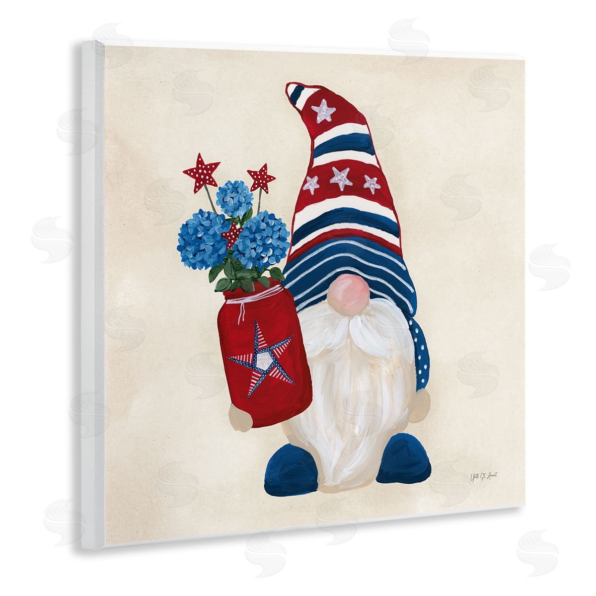 American Gnome with Flowers Wood Plaque Wall Art, Home Decor by Yvette St. Amant