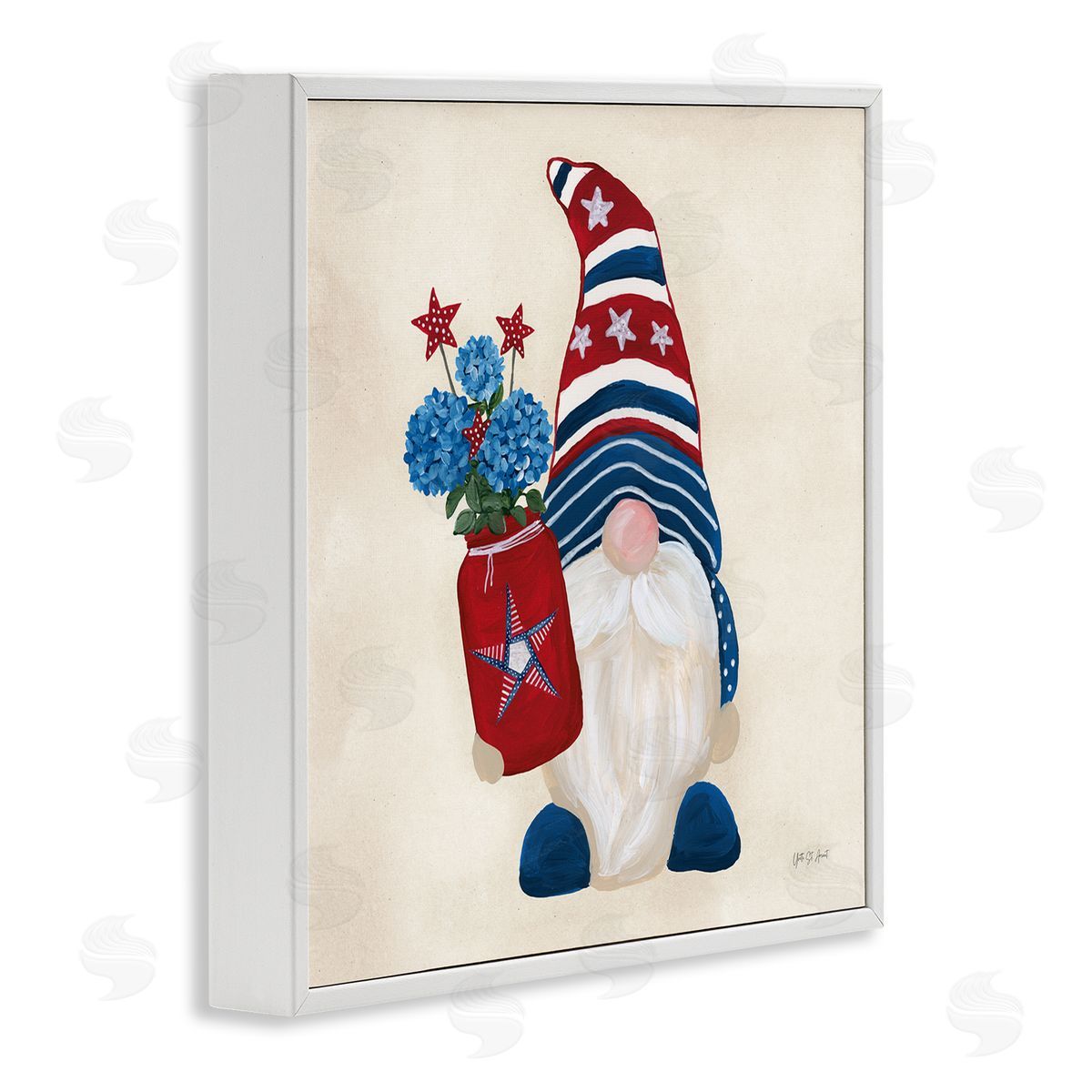 American Gnome with Flowers White Frame Print Wall Art, Home Decor by Yvette St. Amant