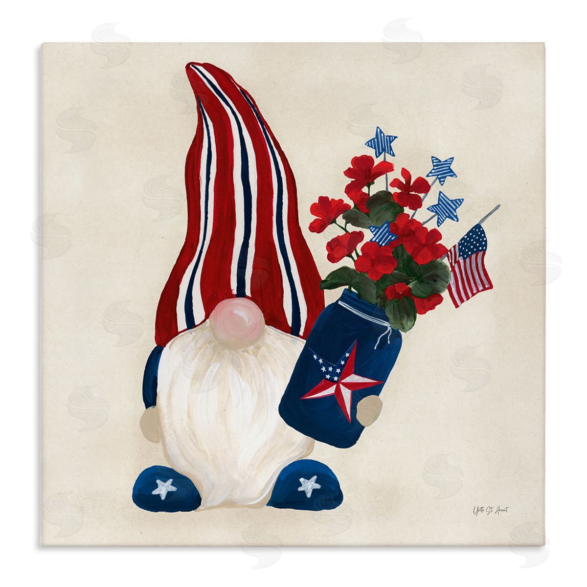 Patriotic Gnome & Flowers Canvas Wall Art, Home Decor by Yvette St. Amant
