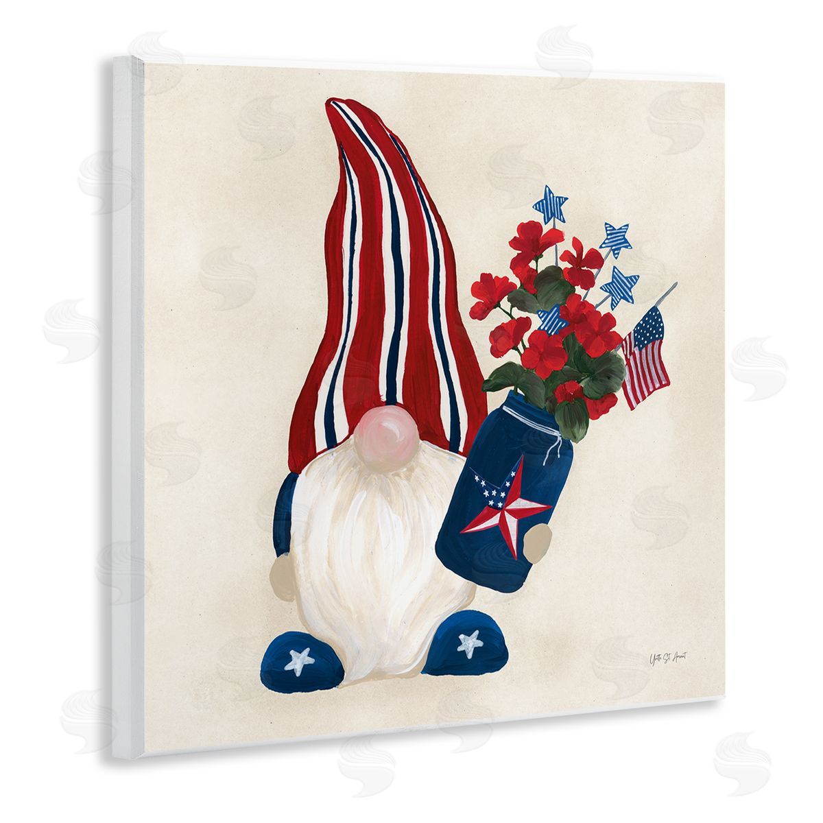Patriotic Gnome & Flowers Wood Plaque Wall Art, Home Decor by Yvette St. Amant