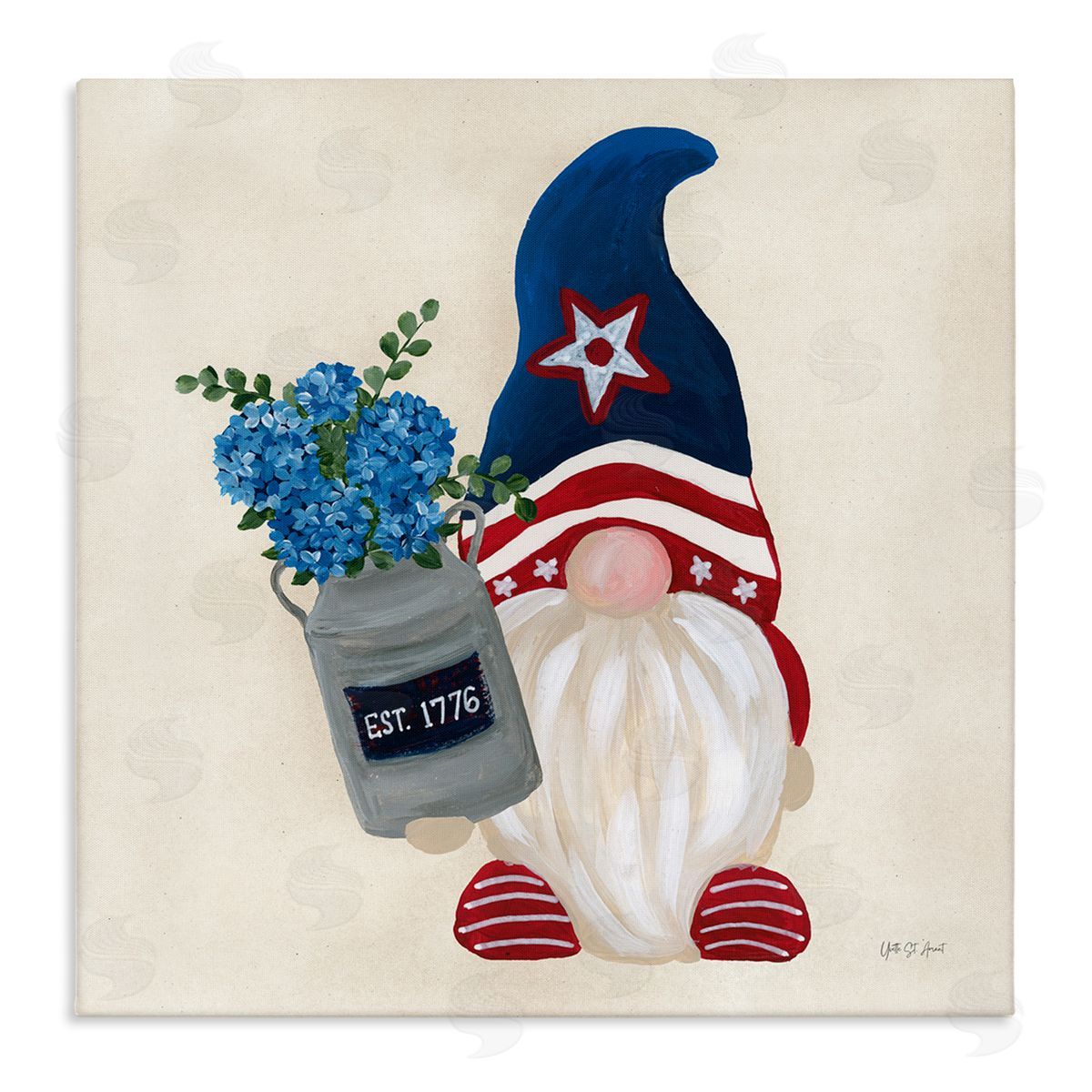 Gnome & Americana Bouquet Canvas Wall Art, Home Decor by Yvette St. Amant