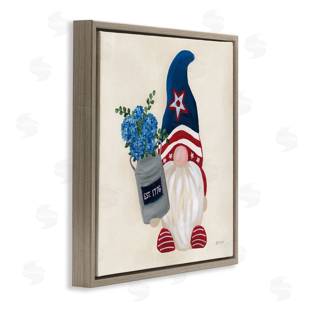 Gnome & Americana Bouquet Brown Floating Frame Canvas Wall Art, Home Decor by Yvette St. Amant