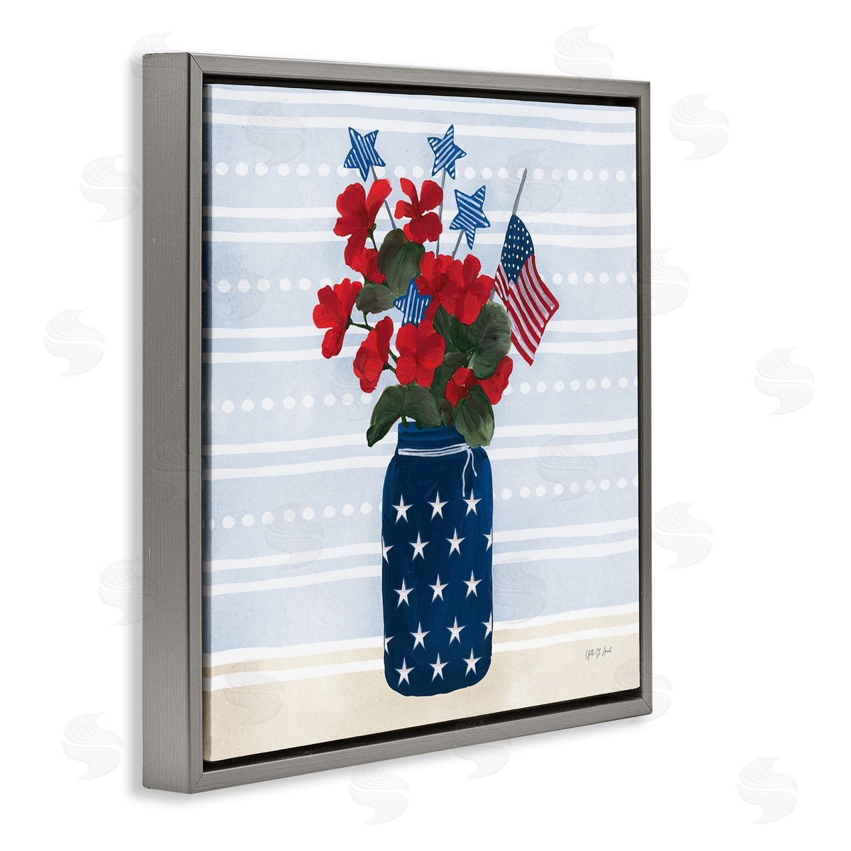 Stars & Stripes Bouquet Grey Floating Frame Canvas Wall Art, Home Decor by Yvette St. Amant