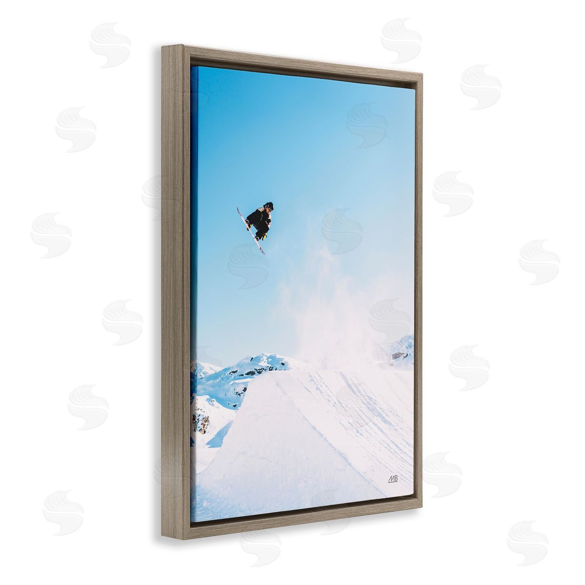 Snow Day Snowboarder Brown Floating Frame Canvas Wall Art, Home Decor by Max Blakesberg Studios