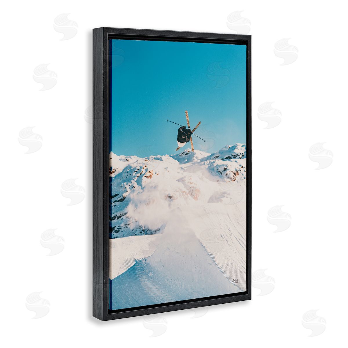 Snow Day Skiing Black Floating Frame Canvas Wall Art, Home Decor by Max Blakesberg Studios