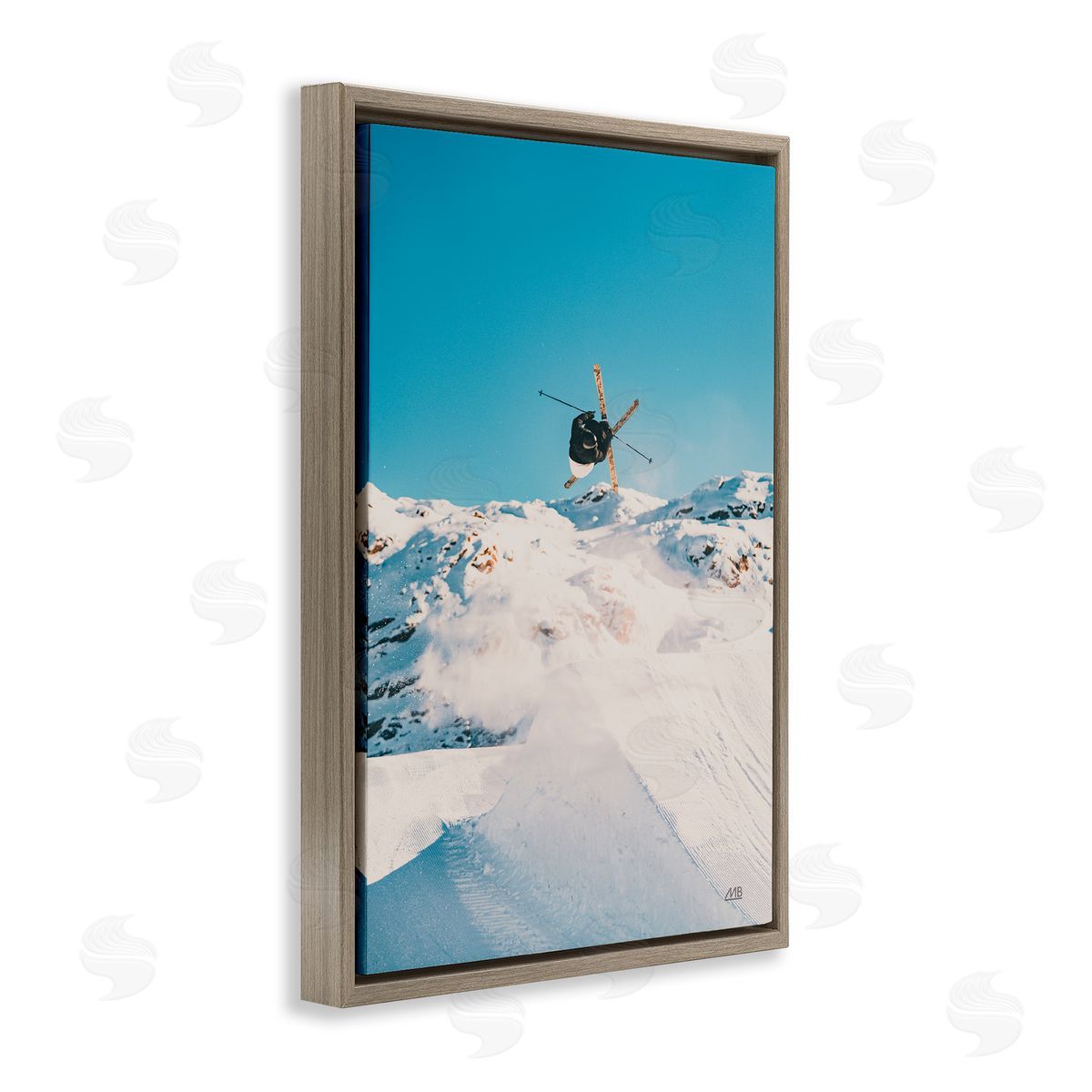 Snow Day Skiing Brown Floating Frame Canvas Wall Art, Home Decor by Max Blakesberg Studios