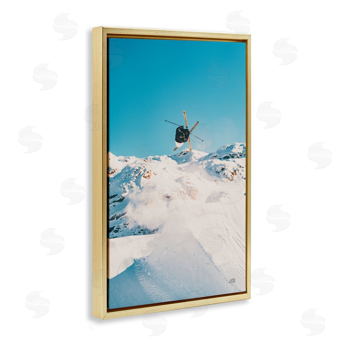Snow Day Skiing Gold Floating Frame Canvas Wall Art, Home Decor by Max Blakesberg Studios