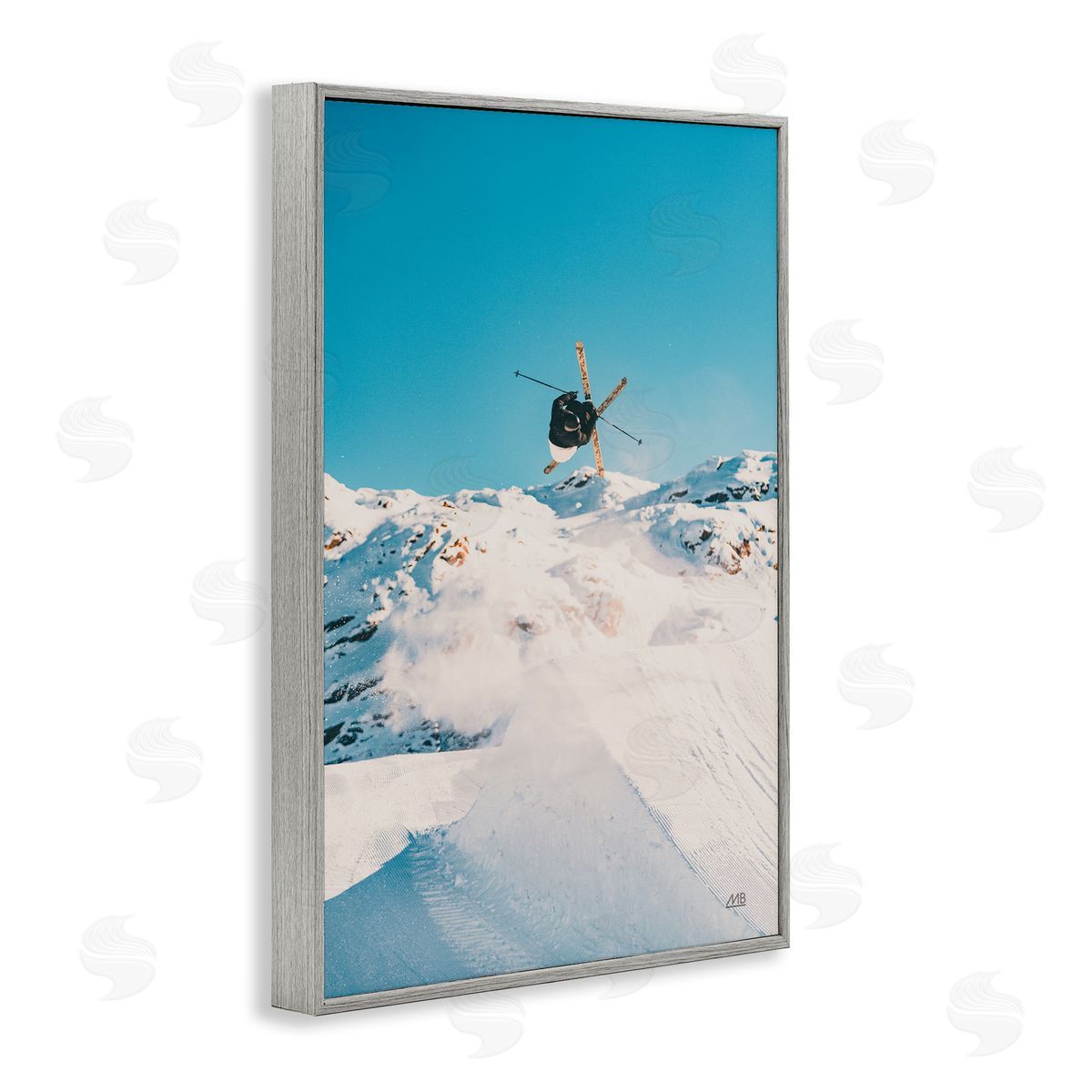 Snow Day Skiing Grey Frame Print Wall Art, Home Decor by Max Blakesberg Studios