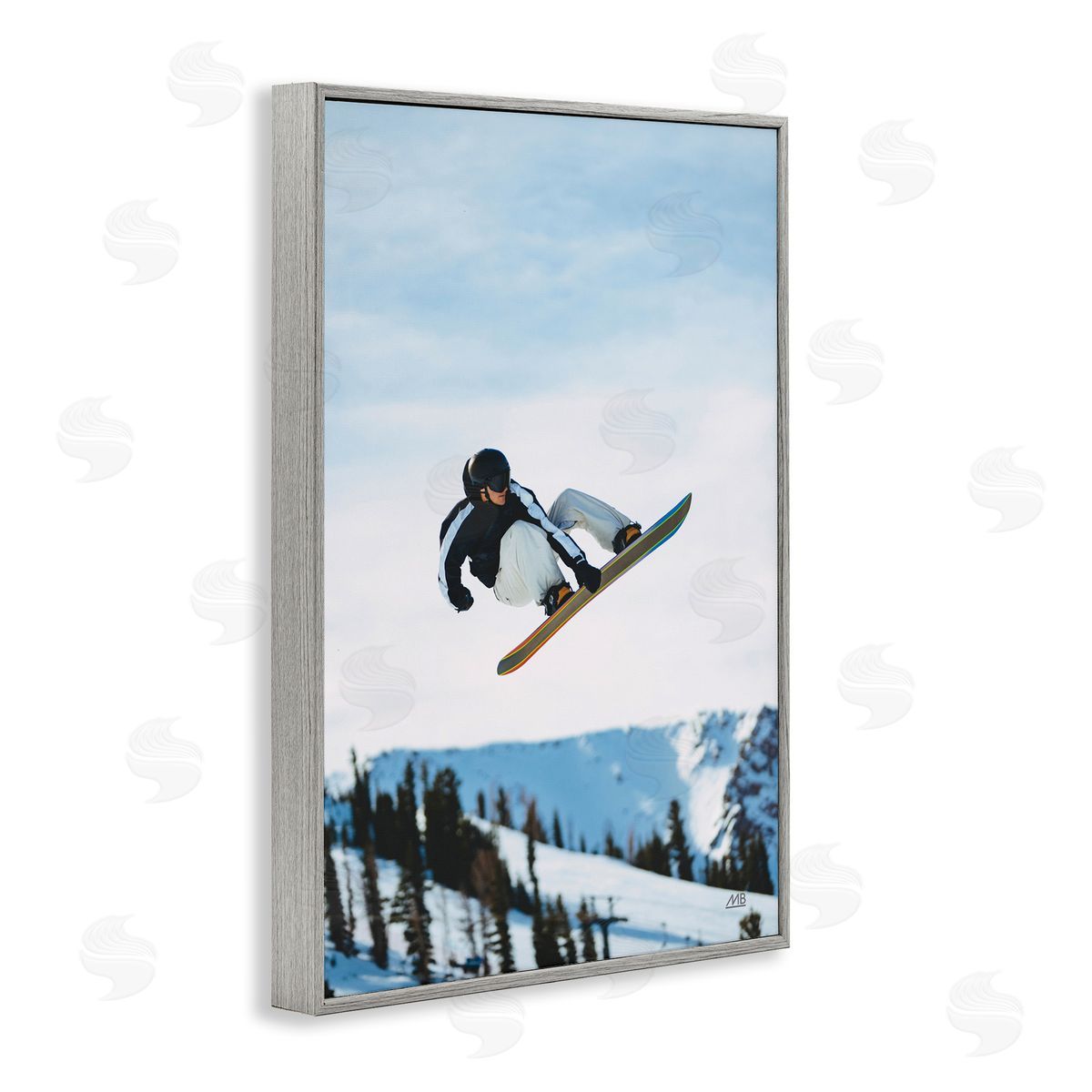 Snowboarder Air Tricks Grey Frame Print Wall Art, Home Decor by Max Blakesberg Studios