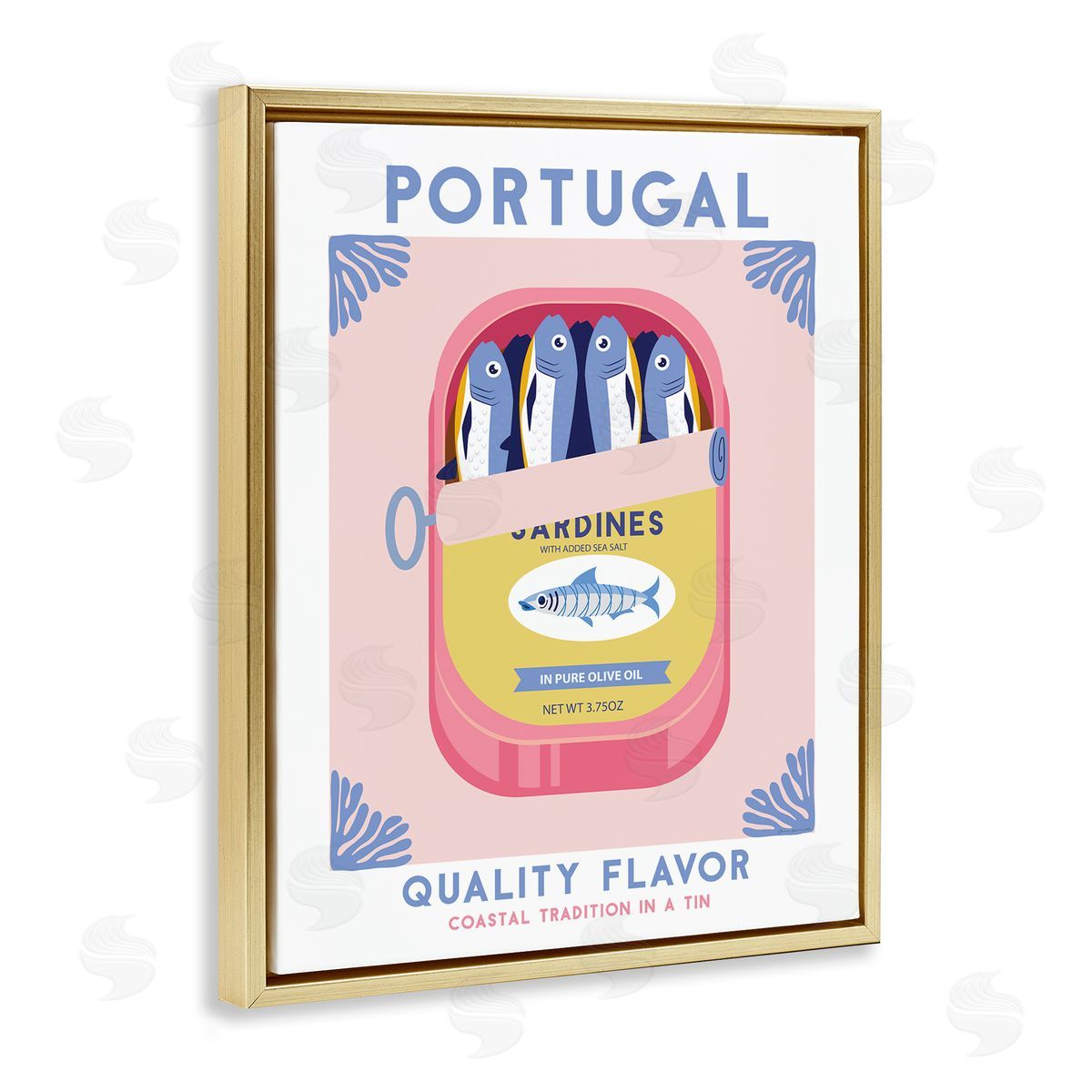 Portugal Sardine Can Gold Floating Frame Canvas Wall Art, Home Decor by Omar Escalante