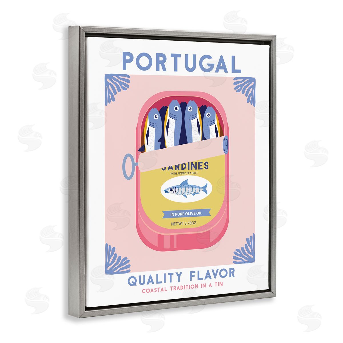 Portugal Sardine Can Grey Floating Frame Canvas Wall Art, Home Decor by Omar Escalante