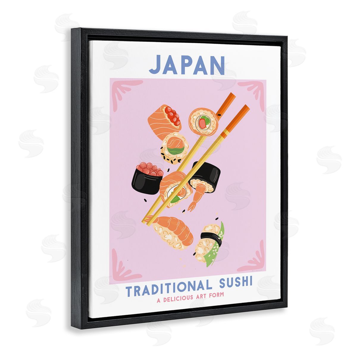Japanese Traditional Sushi Black Floating Frame Canvas Wall Art, Home Decor by Omar Escalante