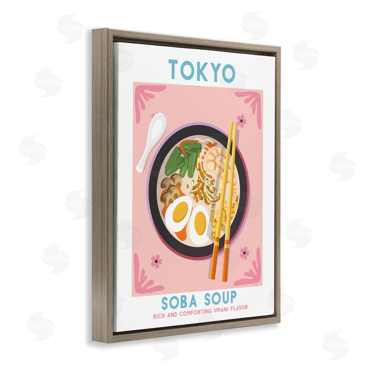 Tokyo Soba Soup Brown Floating Frame Canvas Wall Art, Home Decor by Omar Escalante