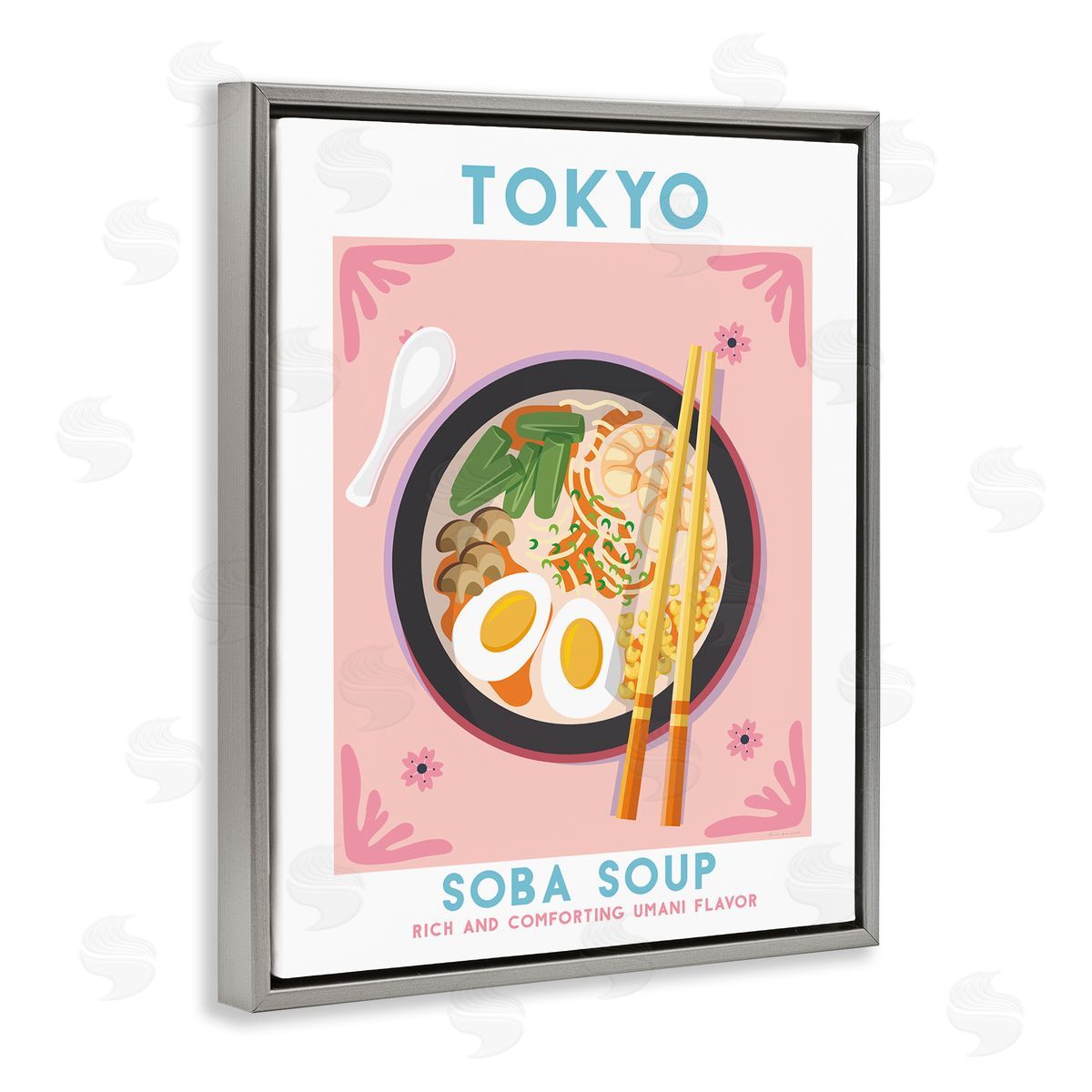Tokyo Soba Soup Grey Floating Frame Canvas Wall Art, Home Decor by Omar Escalante