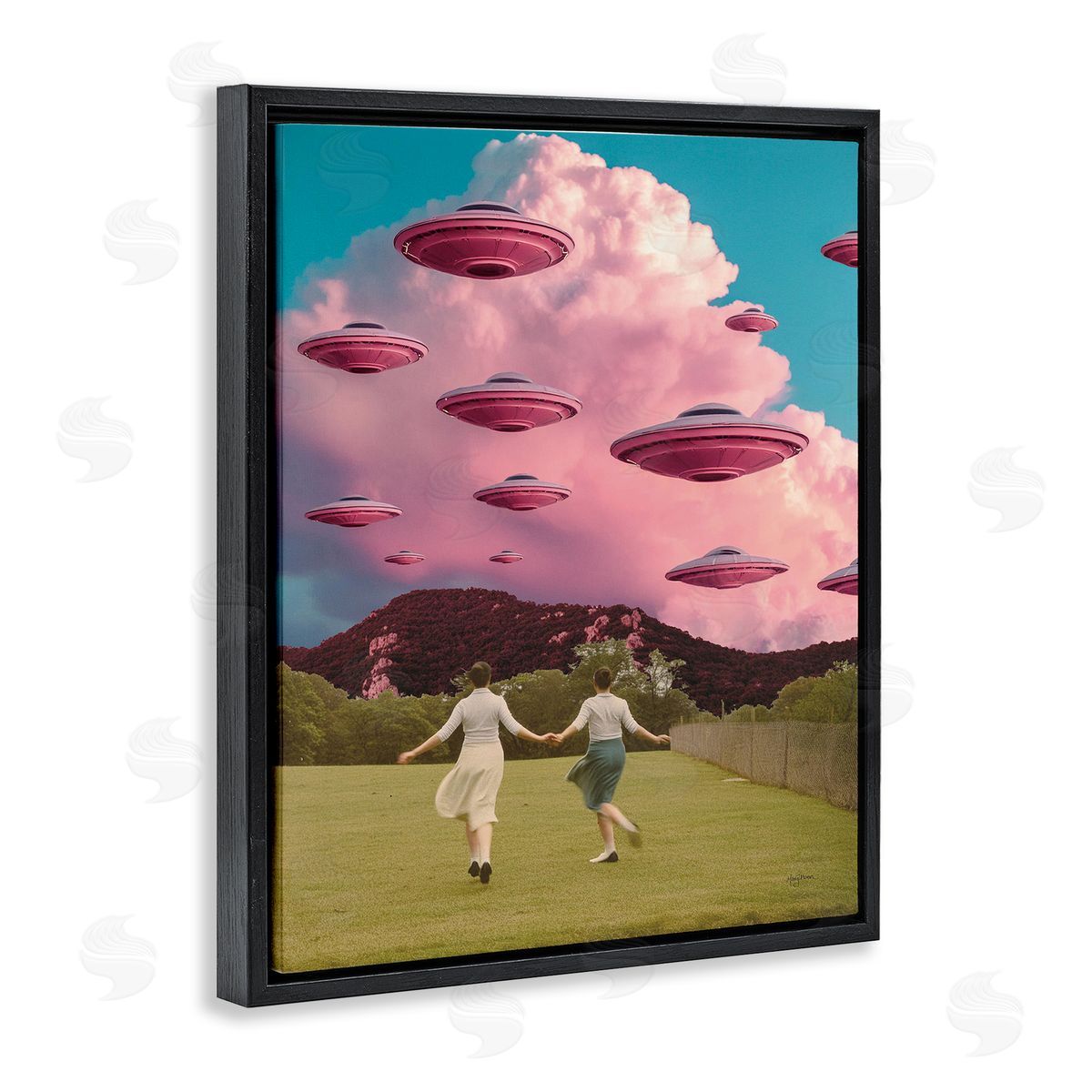 Pick Me Alien Invasion Black Floating Frame Canvas Wall Art, Home Decor by Mary Urban