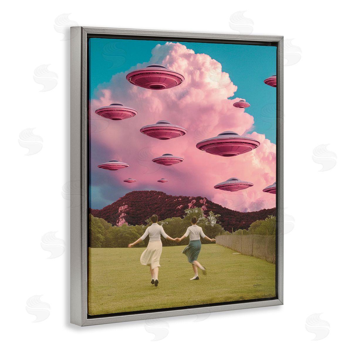 Pick Me Alien Invasion Grey Floating Frame Canvas Wall Art, Home Decor by Mary Urban