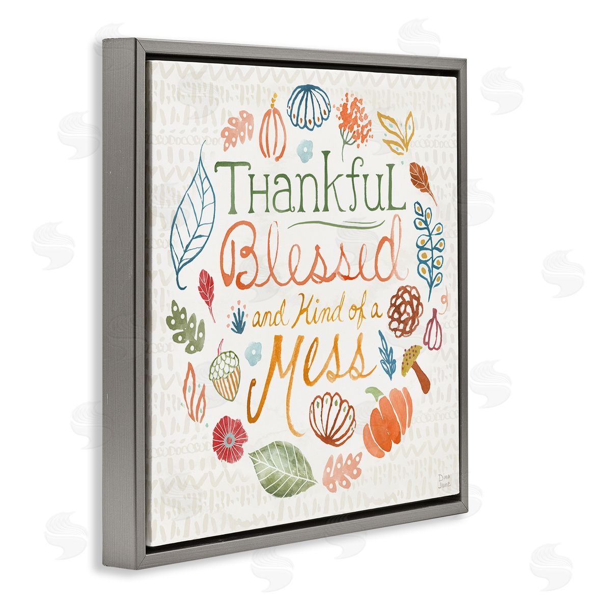 Kind Of A Mess Autumnal Grey Floating Frame Canvas Wall Art, Home Decor by Dina June