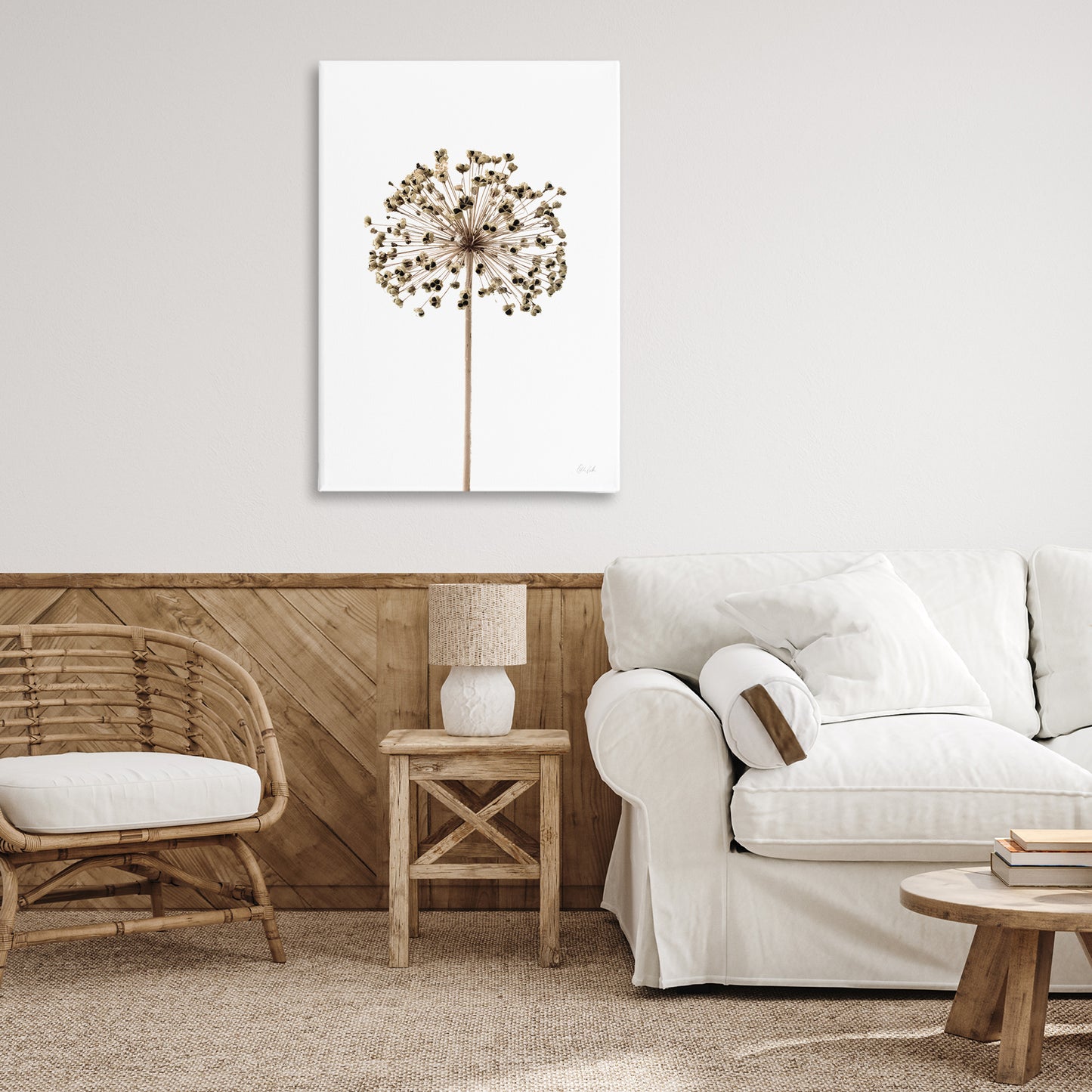 Minimal Allium Bud Canvas Wall Art in Room, Home Decor by Deborah Revell