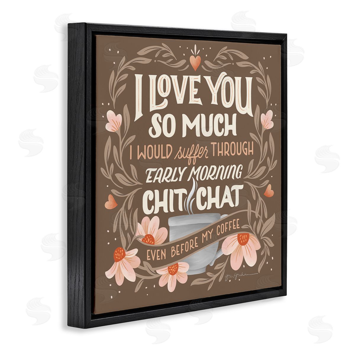 Chat Before Coffee Humor Black Floating Frame Canvas Wall Art, Home Decor by Gia Graham