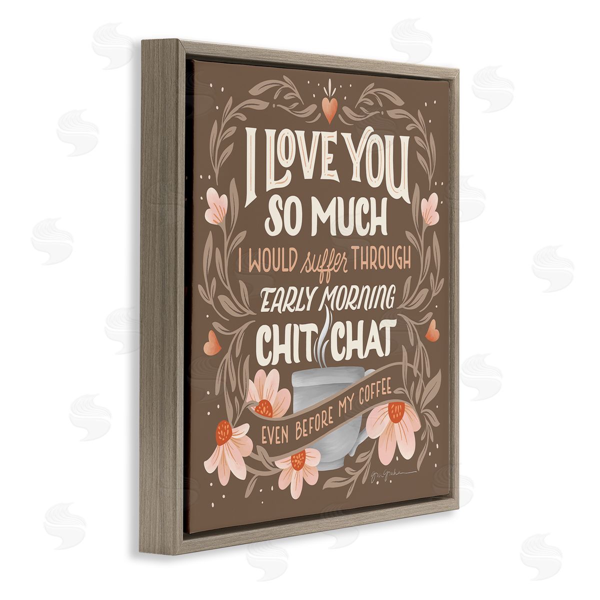 Chat Before Coffee Humor Brown Floating Frame Canvas Wall Art, Home Decor by Gia Graham