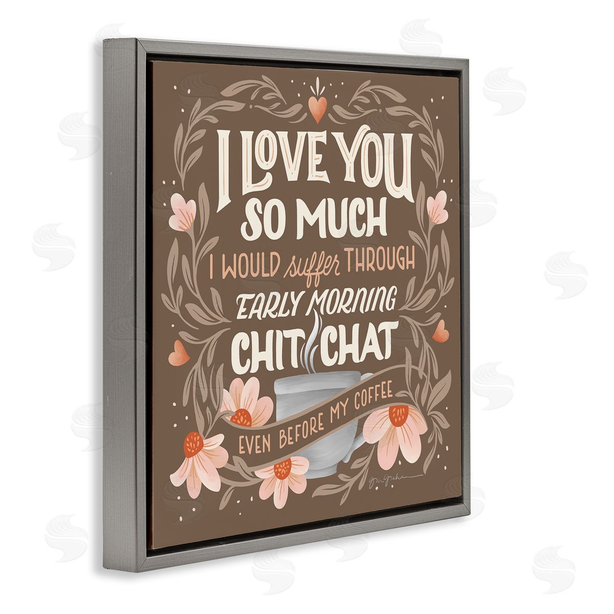 Chat Before Coffee Humor Grey Floating Frame Canvas Wall Art, Home Decor by Gia Graham