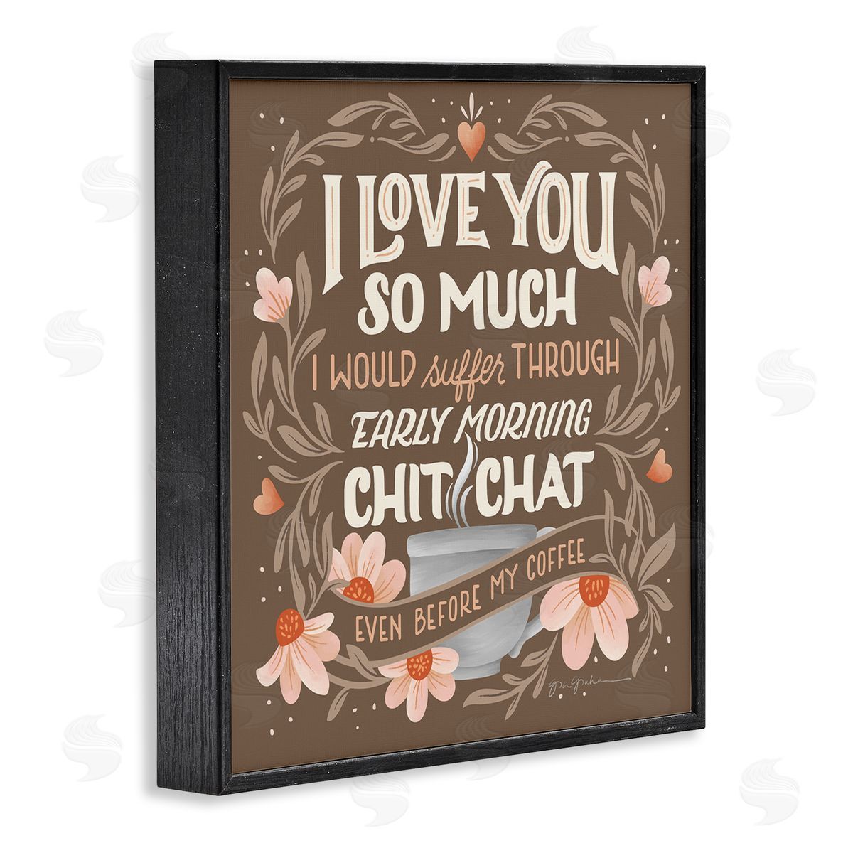 Chat Before Coffee Humor Black Frame Print Wall Art, Home Decor by Gia Graham