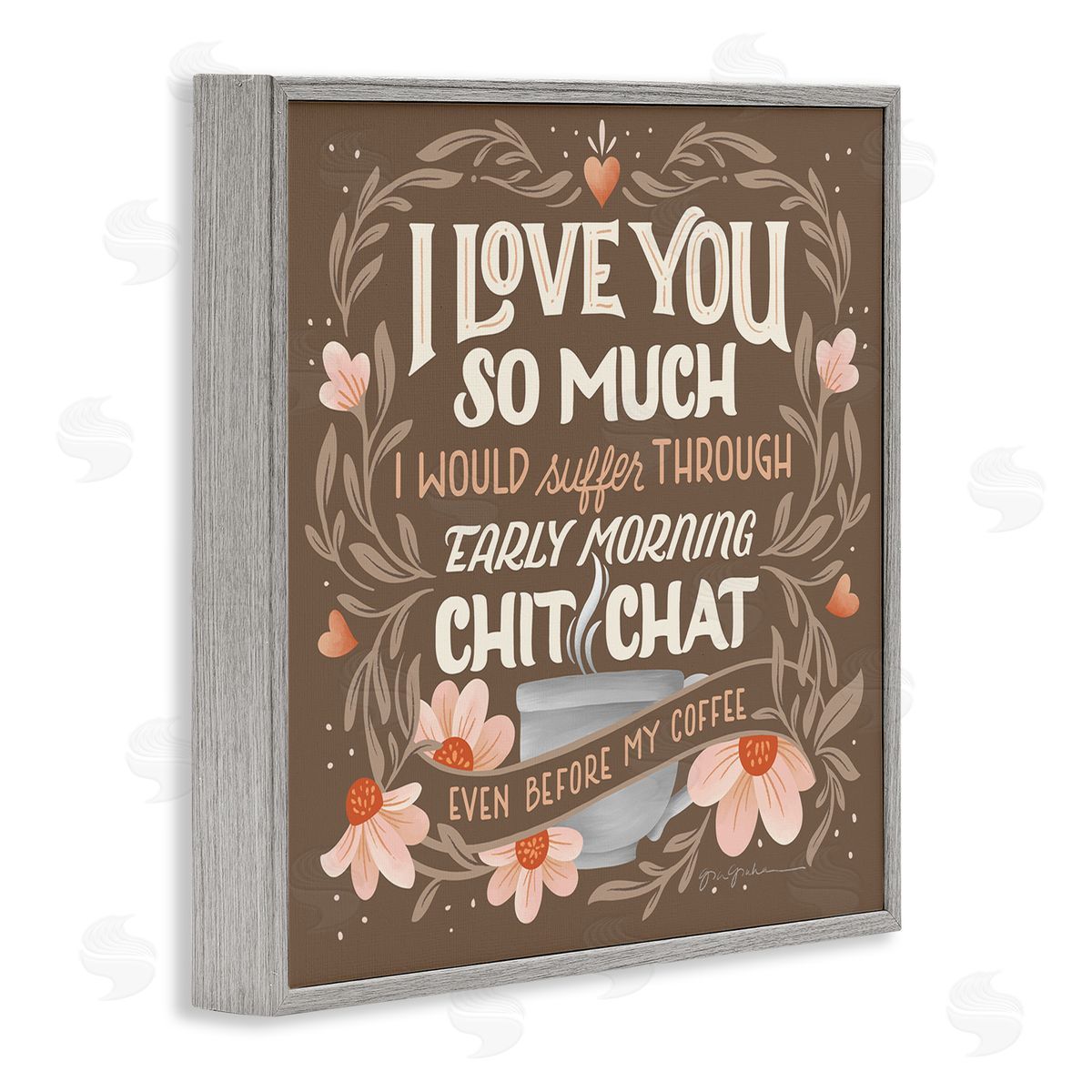 Chat Before Coffee Humor Grey Frame Print Wall Art, Home Decor by Gia Graham
