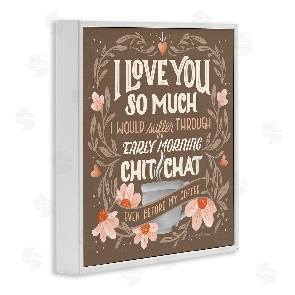 Chat Before Coffee Humor White Frame Print Wall Art, Home Decor by Gia Graham