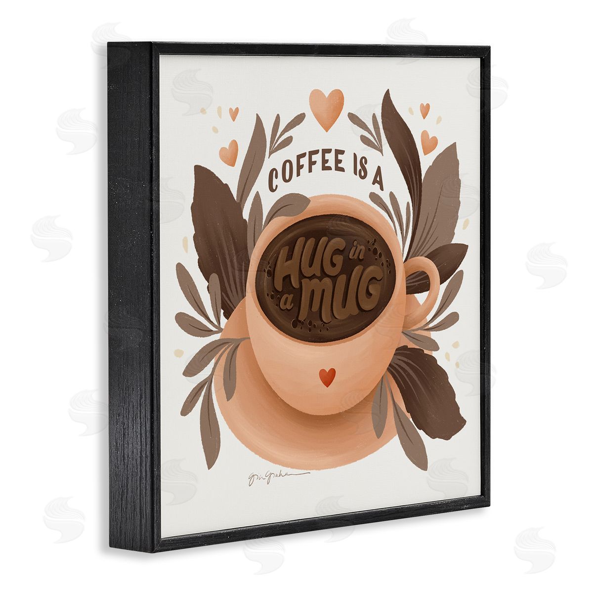 Coffee Is Hug in Mug Black Frame Print Wall Art, Home Decor by Gia Graham