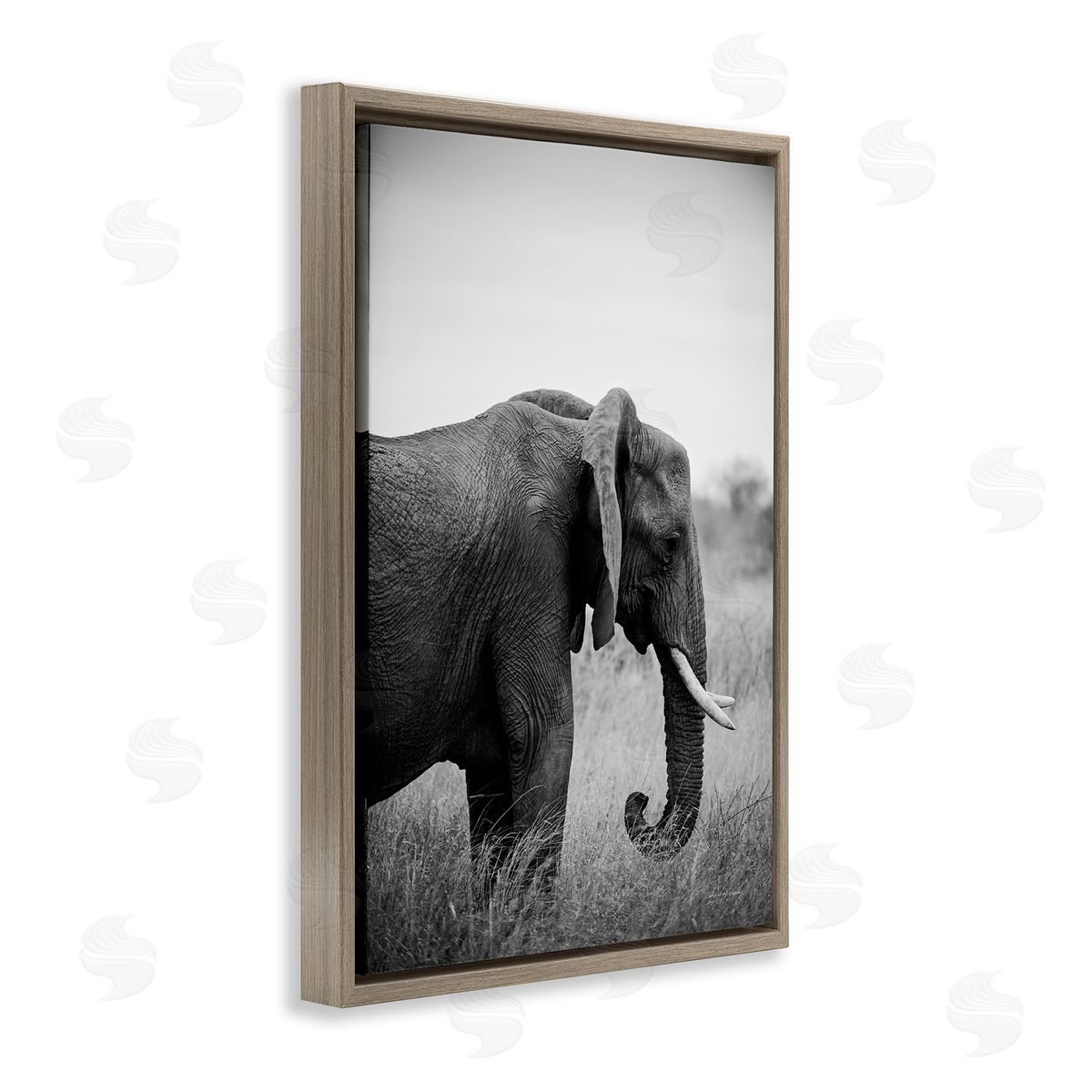 Side Profile Elephant Brown Floating Frame Canvas Wall Art, Home Decor by Sharon Vardy