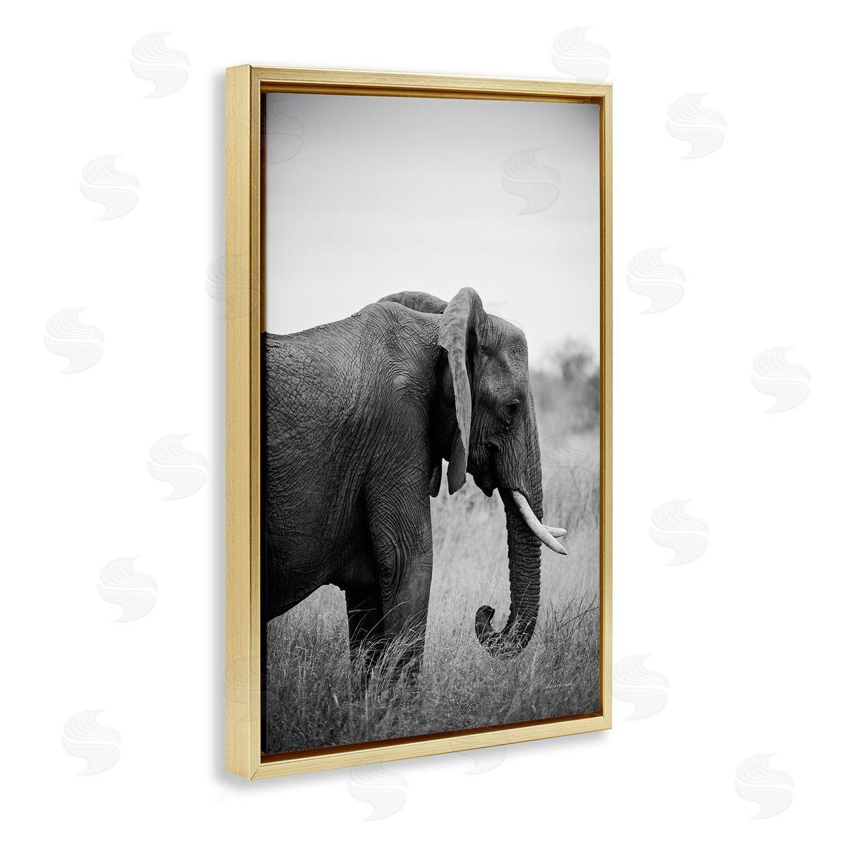 Side Profile Elephant Gold Floating Frame Canvas Wall Art, Home Decor by Sharon Vardy