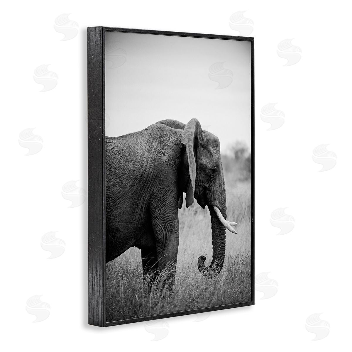 Side Profile Elephant Black Frame Print Wall Art, Home Decor by Sharon Vardy