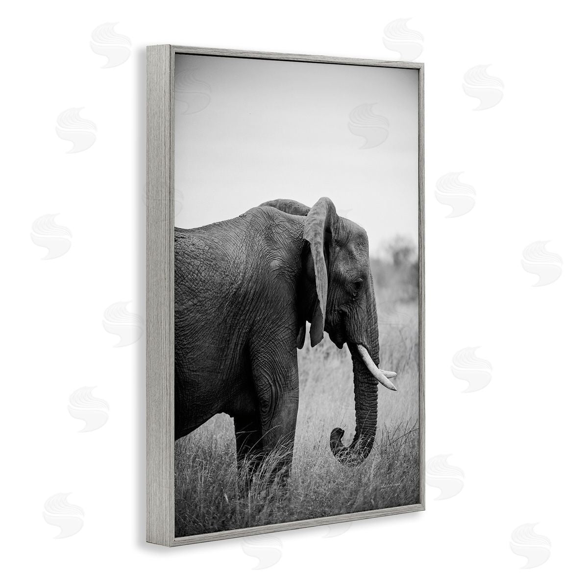 Side Profile Elephant Grey Frame Print Wall Art, Home Decor by Sharon Vardy