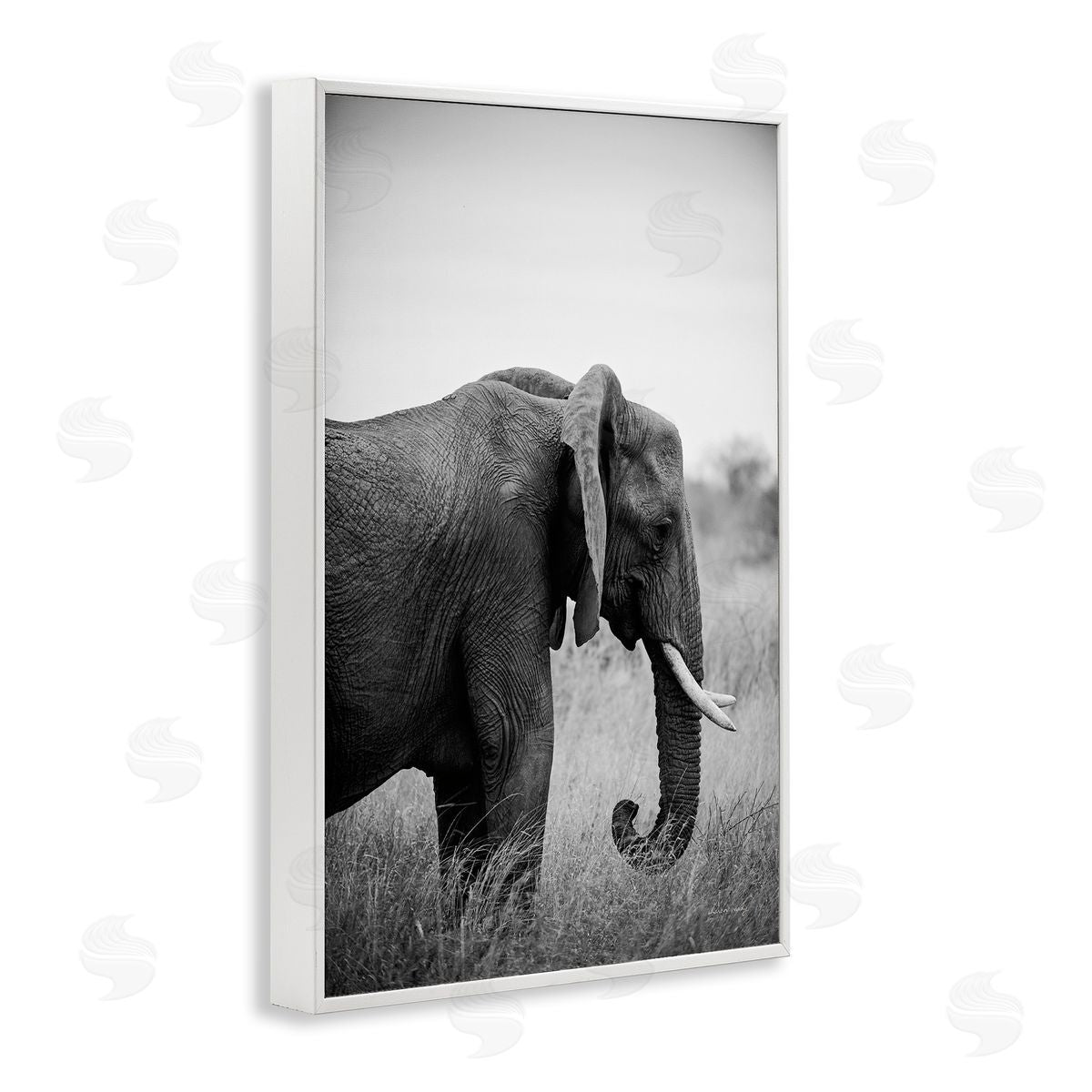 Side Profile Elephant White Frame Print Wall Art, Home Decor by Sharon Vardy