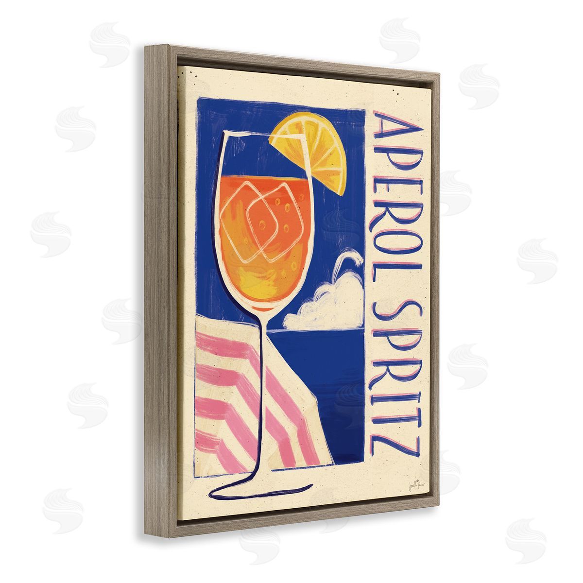 Retro Aperol Spritz Brown Floating Frame Canvas Wall Art, Home Decor by Janelle Penner