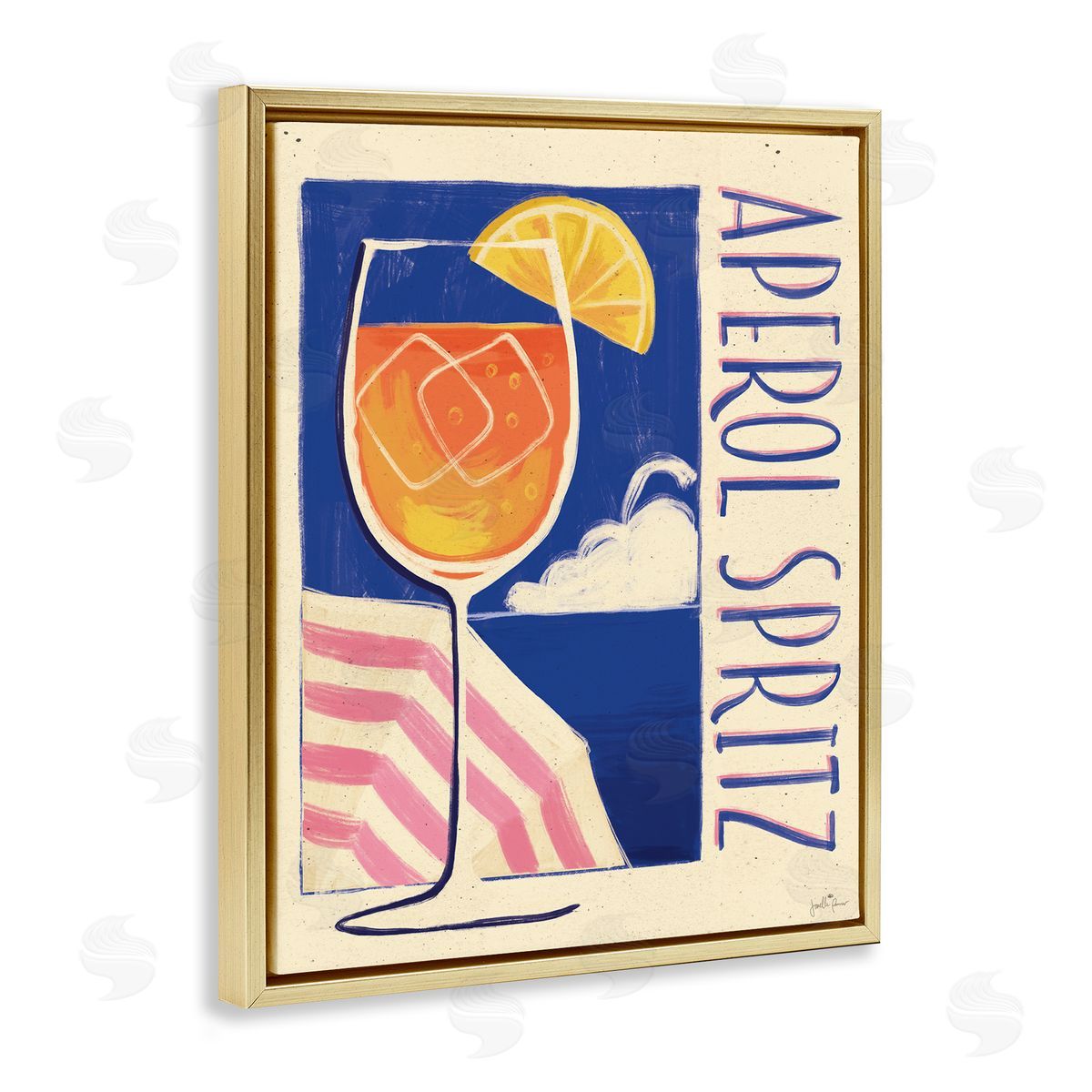 Retro Aperol Spritz Gold Floating Frame Canvas Wall Art, Home Decor by Janelle Penner