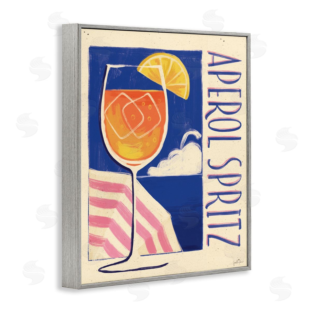 Retro Aperol Spritz Grey Frame Print Wall Art, Home Decor by Janelle Penner