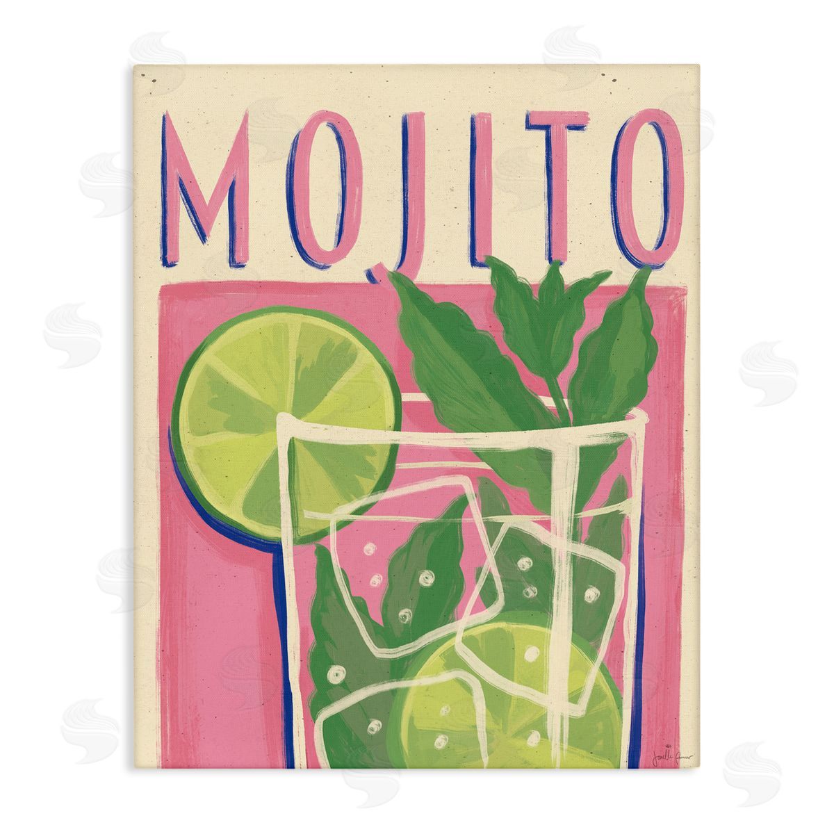Retro Mojito Cocktail Canvas Wall Art, Home Decor by Janelle Penner
