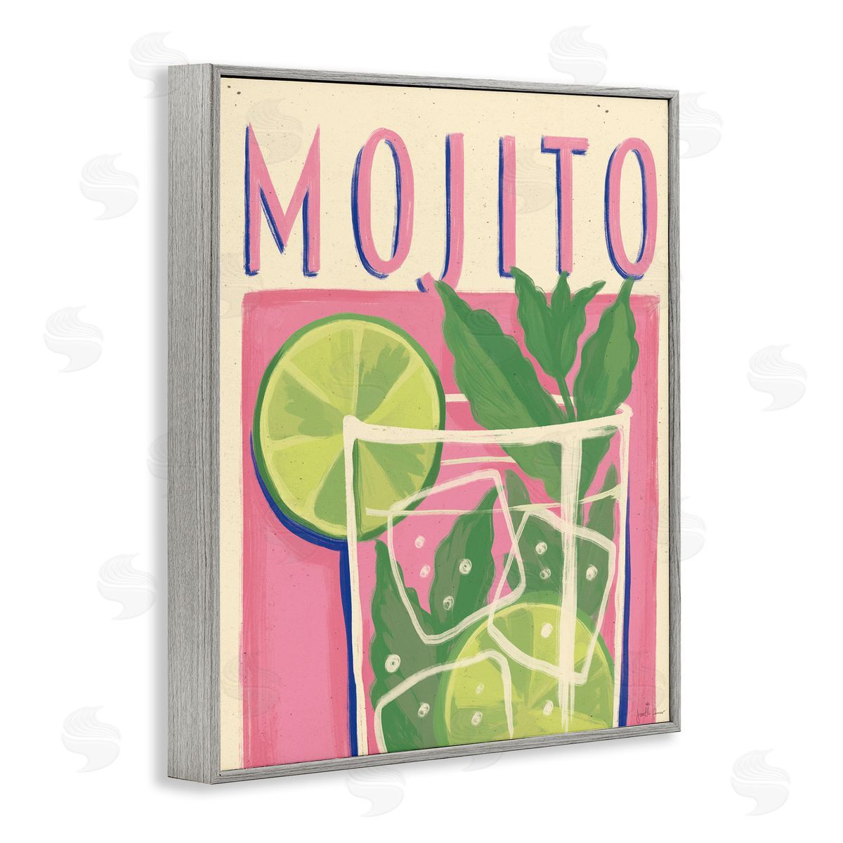 Retro Mojito Cocktail Grey Frame Print Wall Art, Home Decor by Janelle Penner
