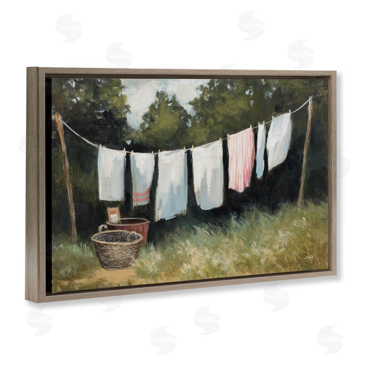 Laundry Out To Dry Brown Floating Frame Canvas Wall Art, Home Decor by Julia Purinton