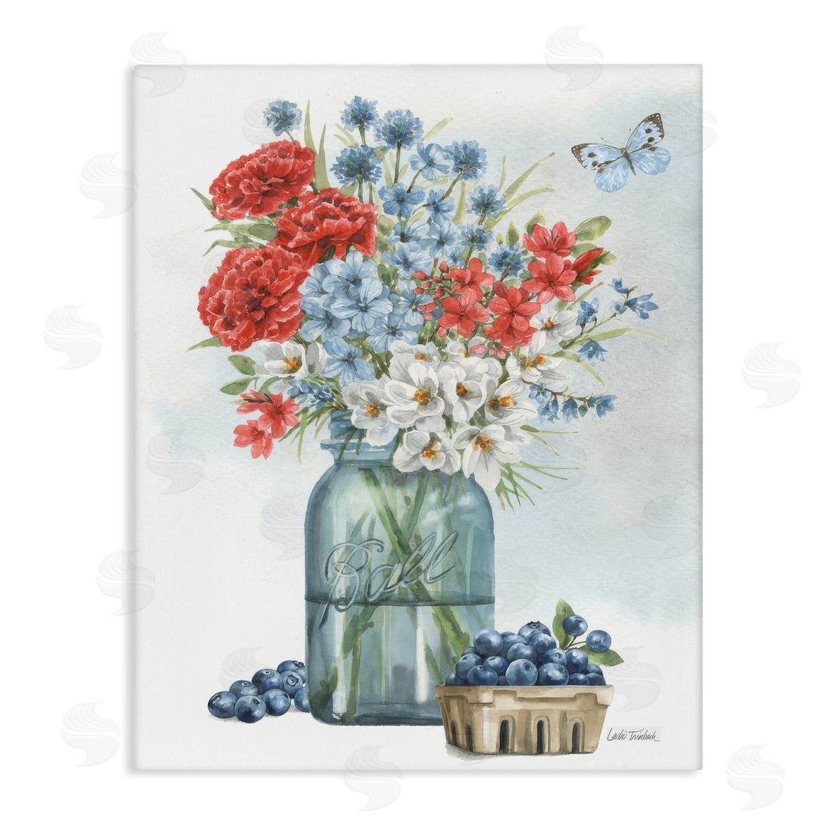 Country Blossoms & Blueberries Canvas Wall Art, Home Decor by Leslie Trimbach