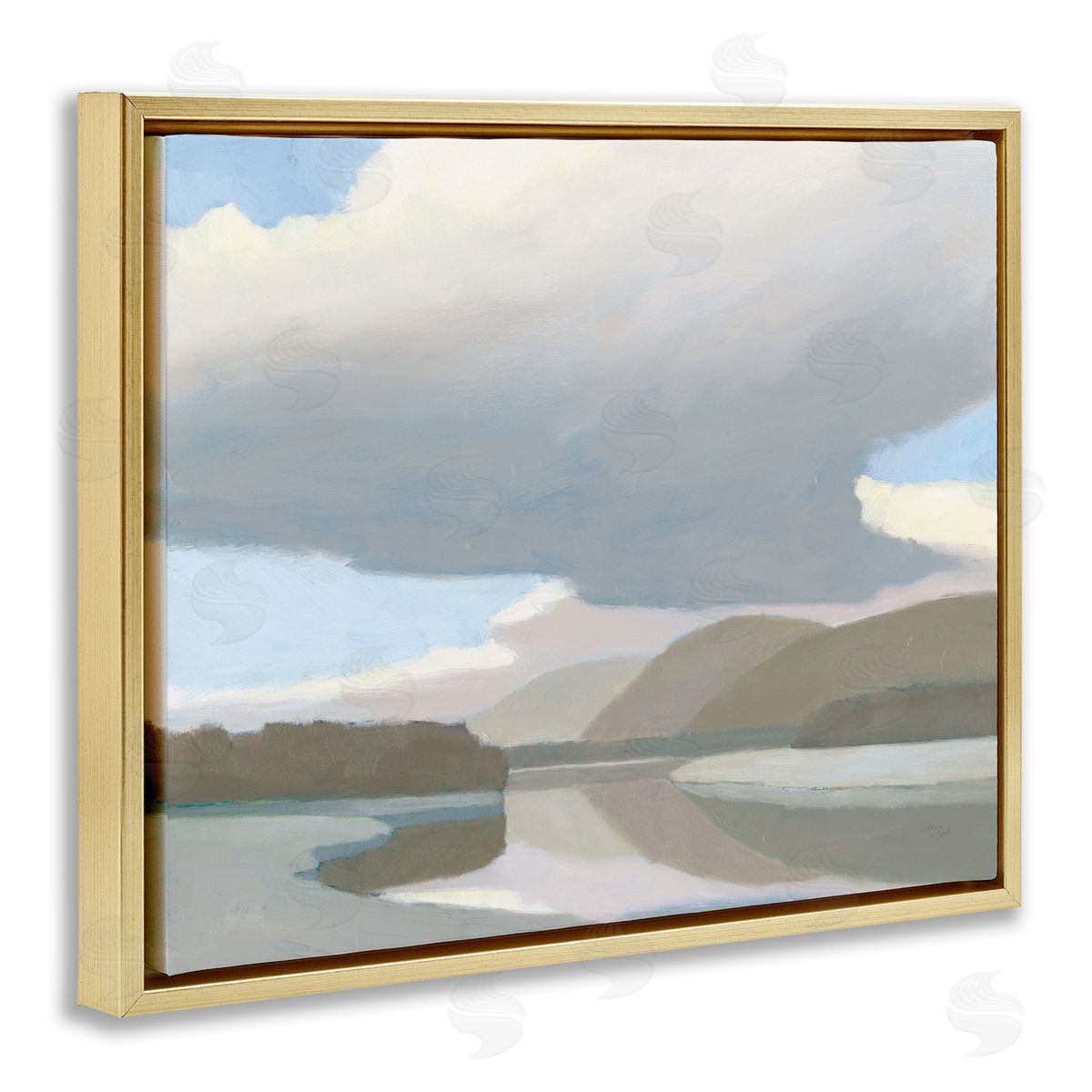 Mountain Reflections Abstraction Gold Floating Frame Canvas Wall Art, Home Decor by Wellington Studio